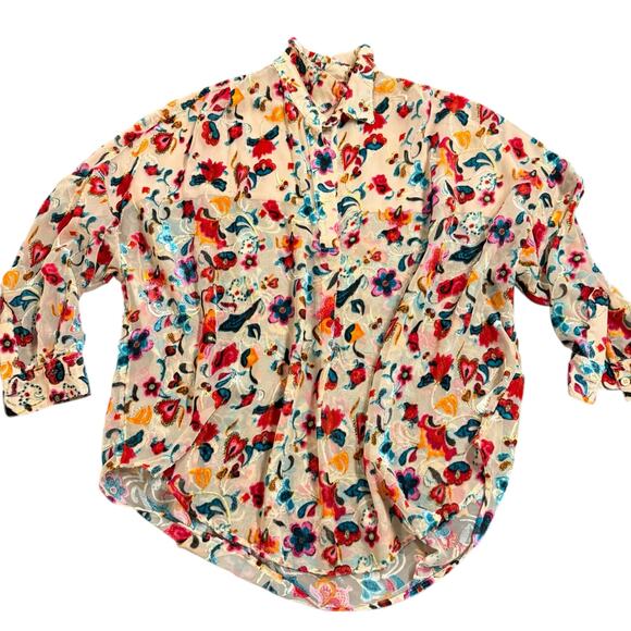 French Connection Tops - French Connection Floral Button-Up Blouse in Cream with Multicolor Print